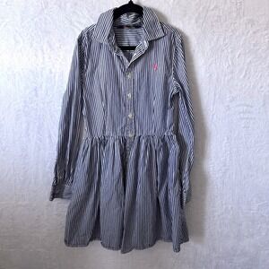 Polo Ralph Lauren Shirt Dress Striped Long Sleeve Blue Girls  L Preppy